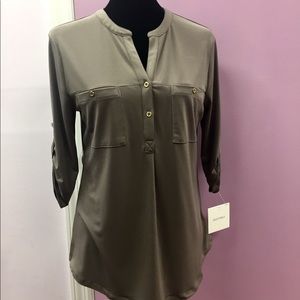 Nordstrom Ellen Tracy Taupe Top Blouse New